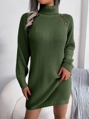 Vestido suéter casual com gola alta e manga comprida