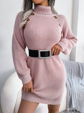 Vestido suéter casual com gola alta e manga comprida